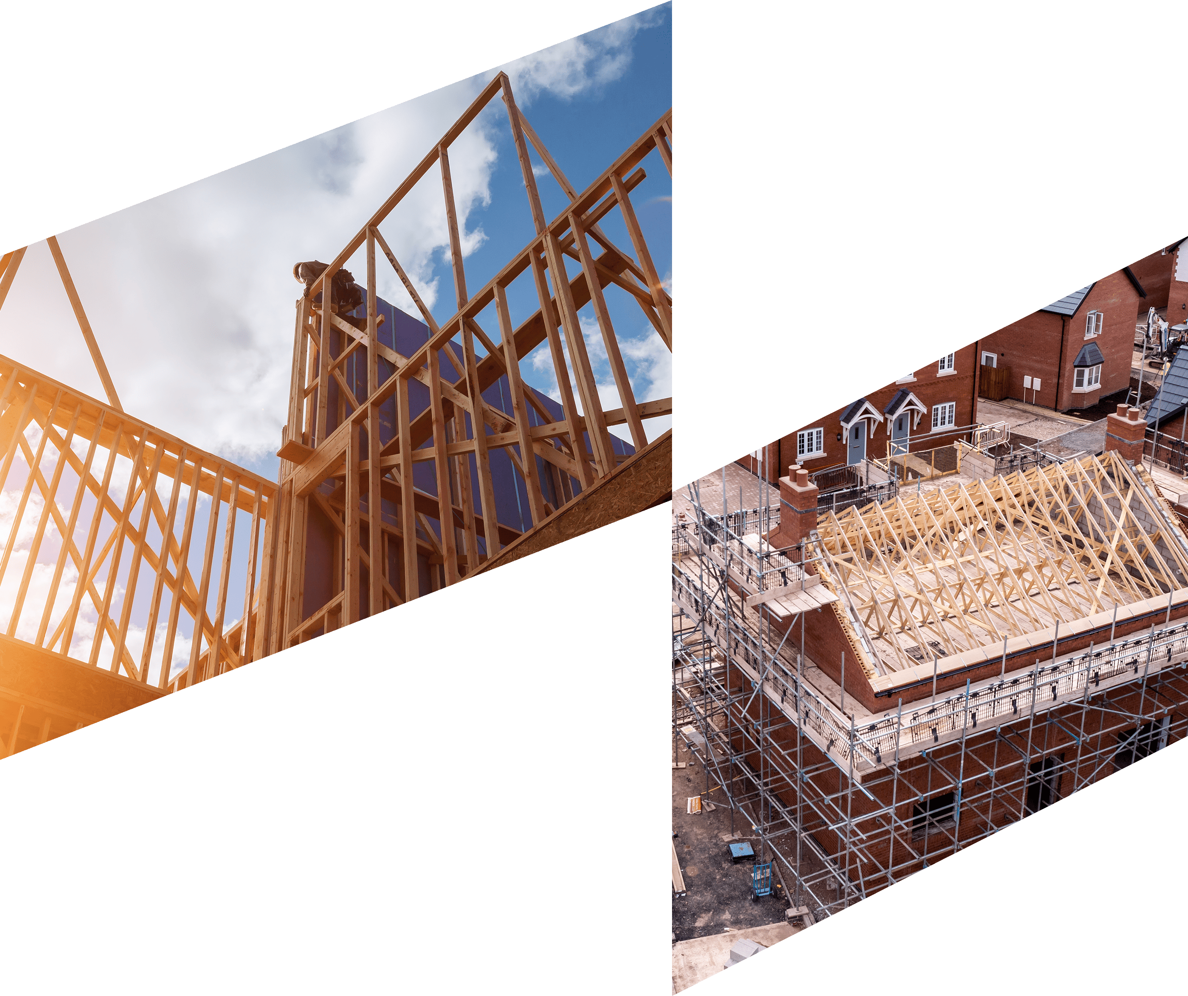 House under construction with a blue sky in the background